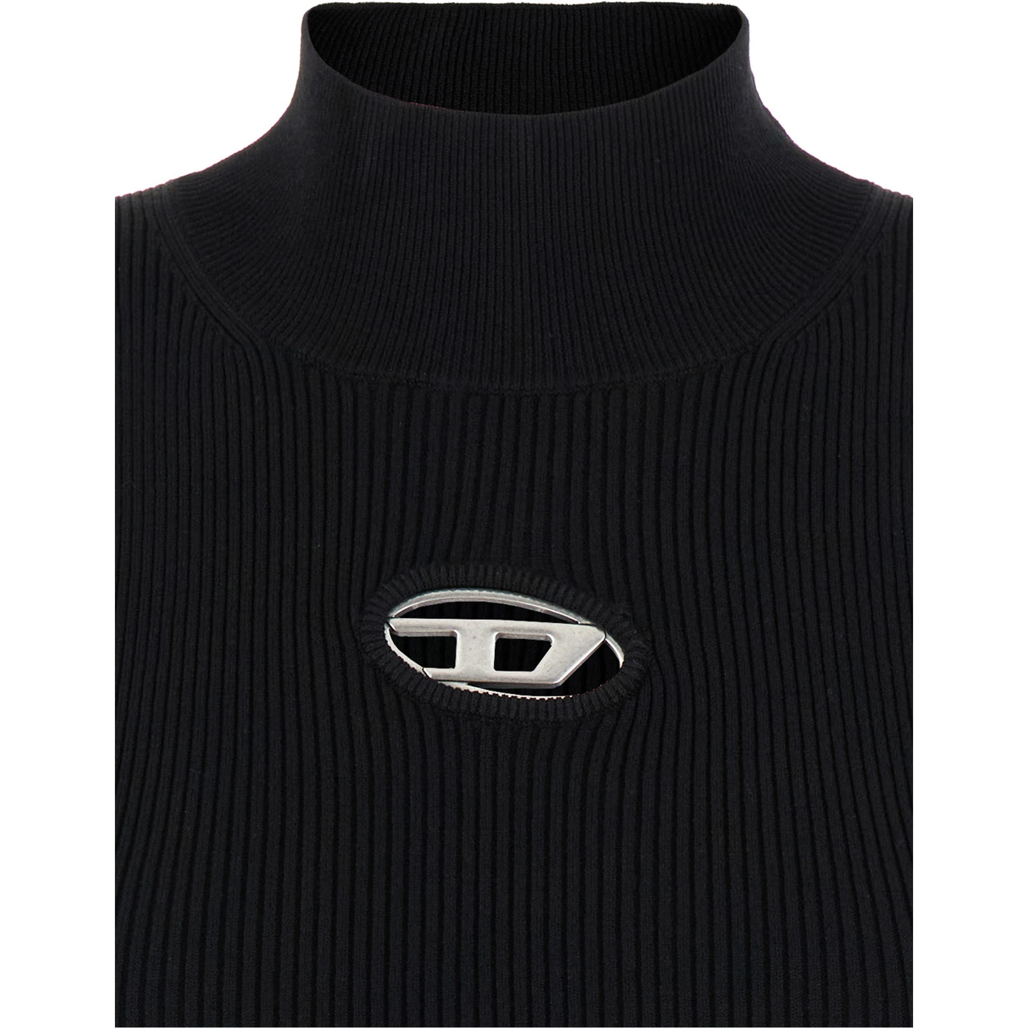 Black Tank Top with D Logo Cut-Out in Ribbed Jersey Woman