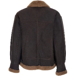Brown Shearling Jacket with Zip Closure in Leather Man