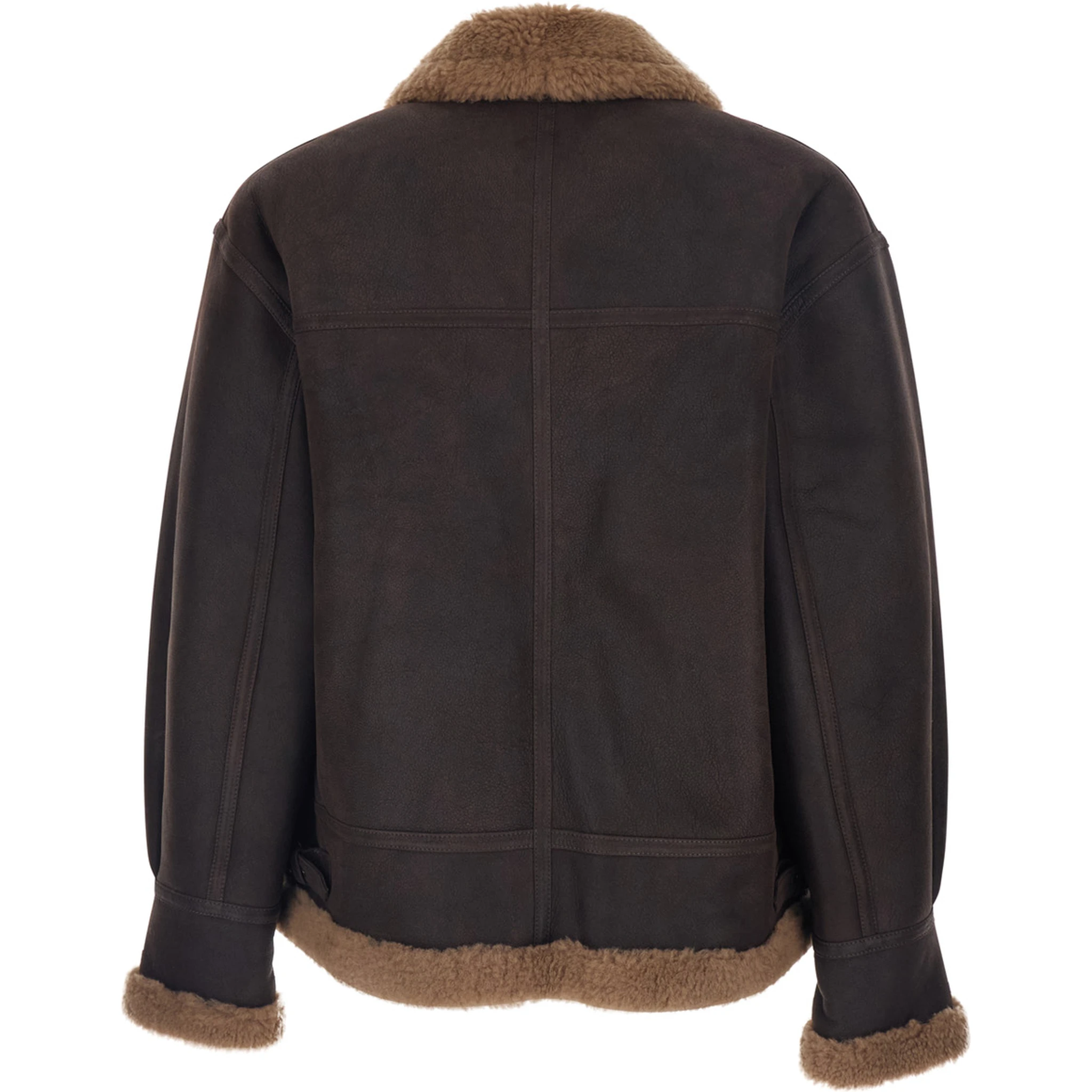 Brown Shearling Jacket with Zip Closure in Leather Man