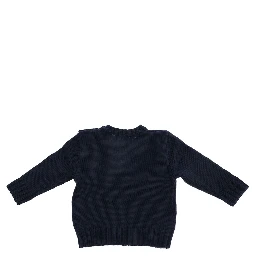 Blue Crewneck Sweater with Embroidery on the Front and Button Closure on the Sleeve in Cotton Baby