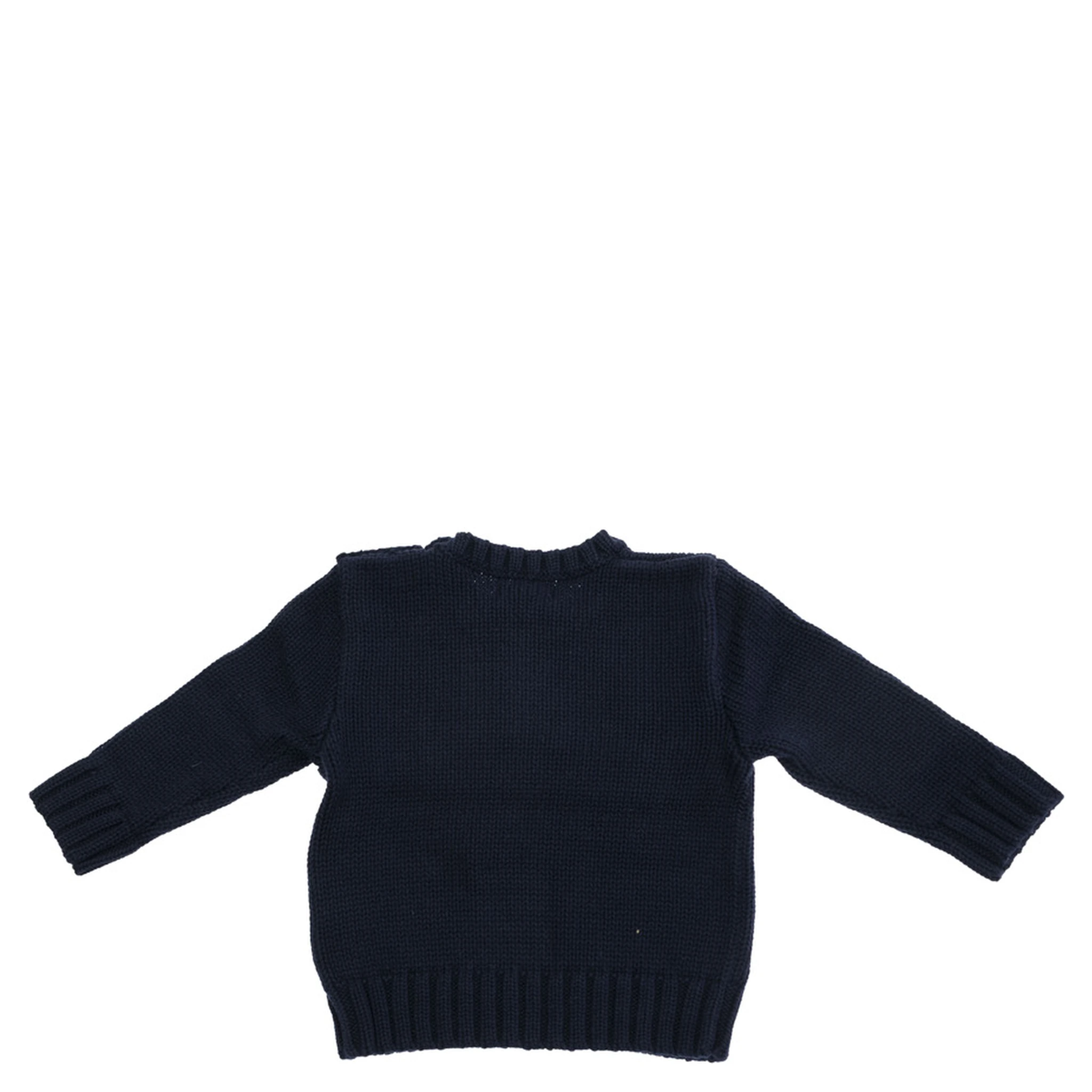 Blue Crewneck Sweater with Embroidery on the Front and Button Closure on the Sleeve in Cotton Baby
