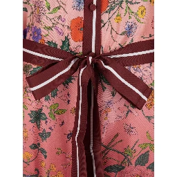 Bordeaux Gradient Dress with Removable Belt  and All-Over Flora Print in Silk Woman