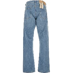 Light Blue Jeans with Belt Loops and Logo Patch on the Rear in Denim Man