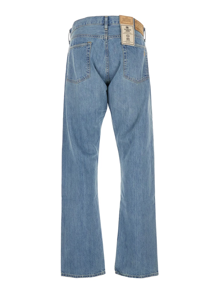 Light Blue Jeans with Belt Loops and Logo Patch on the Rear in Denim Man alternative