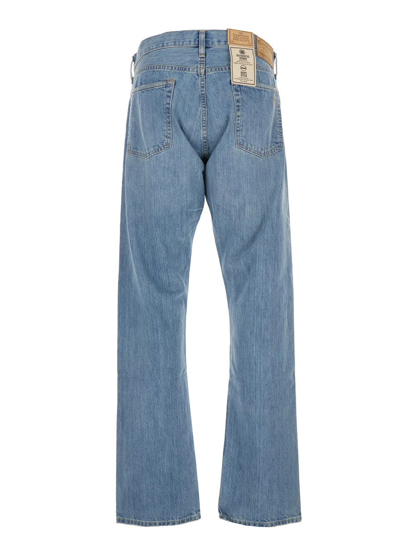 Light Blue Jeans with Belt Loops and Logo Patch on the Rear in Denim Man