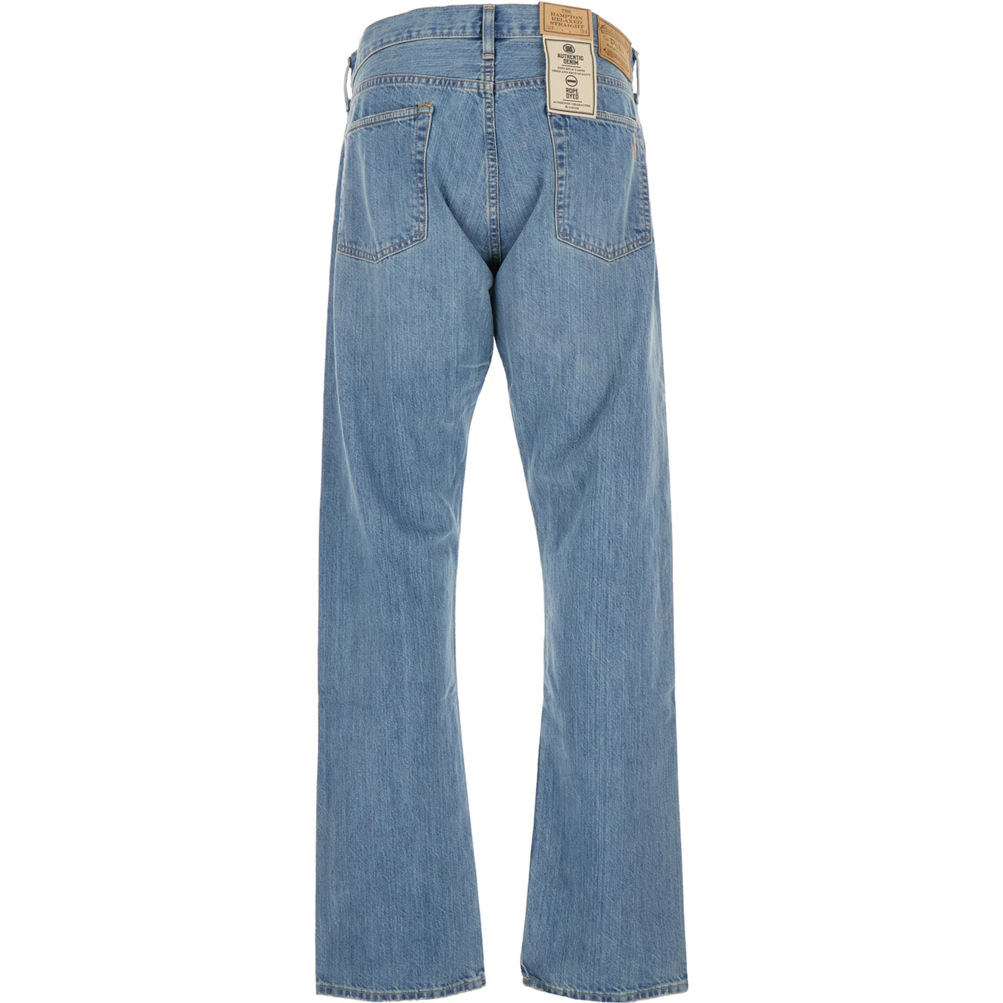 Light Blue Jeans with Belt Loops and Logo Patch on the Rear in Denim Man