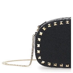 Rockstud Black Mini Bag with Chain-Link Shoulder Strap and Rockstud Embellishments in Grained Leather Woman