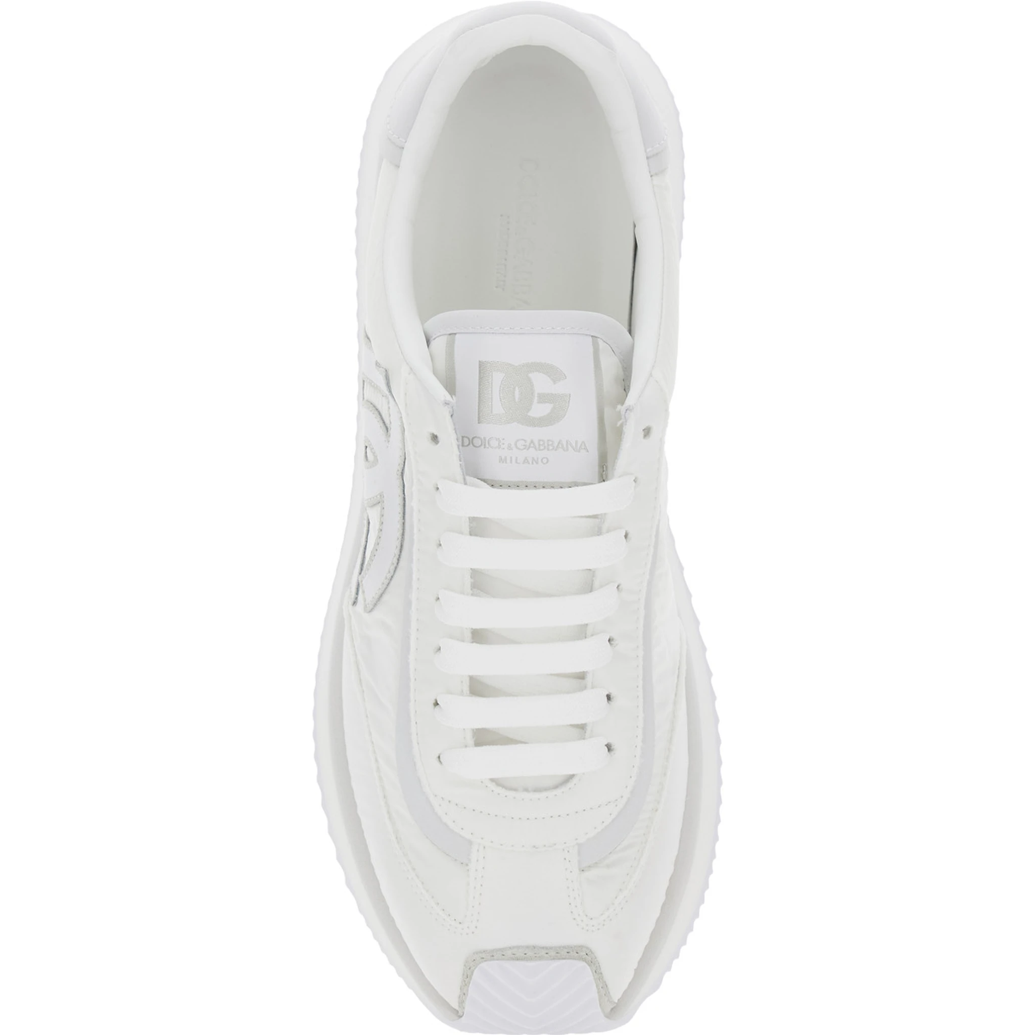 White Low Top Sneakers with Maxi Logo on the Side and Logo Patch on the Tongue in Tech Fabric Man