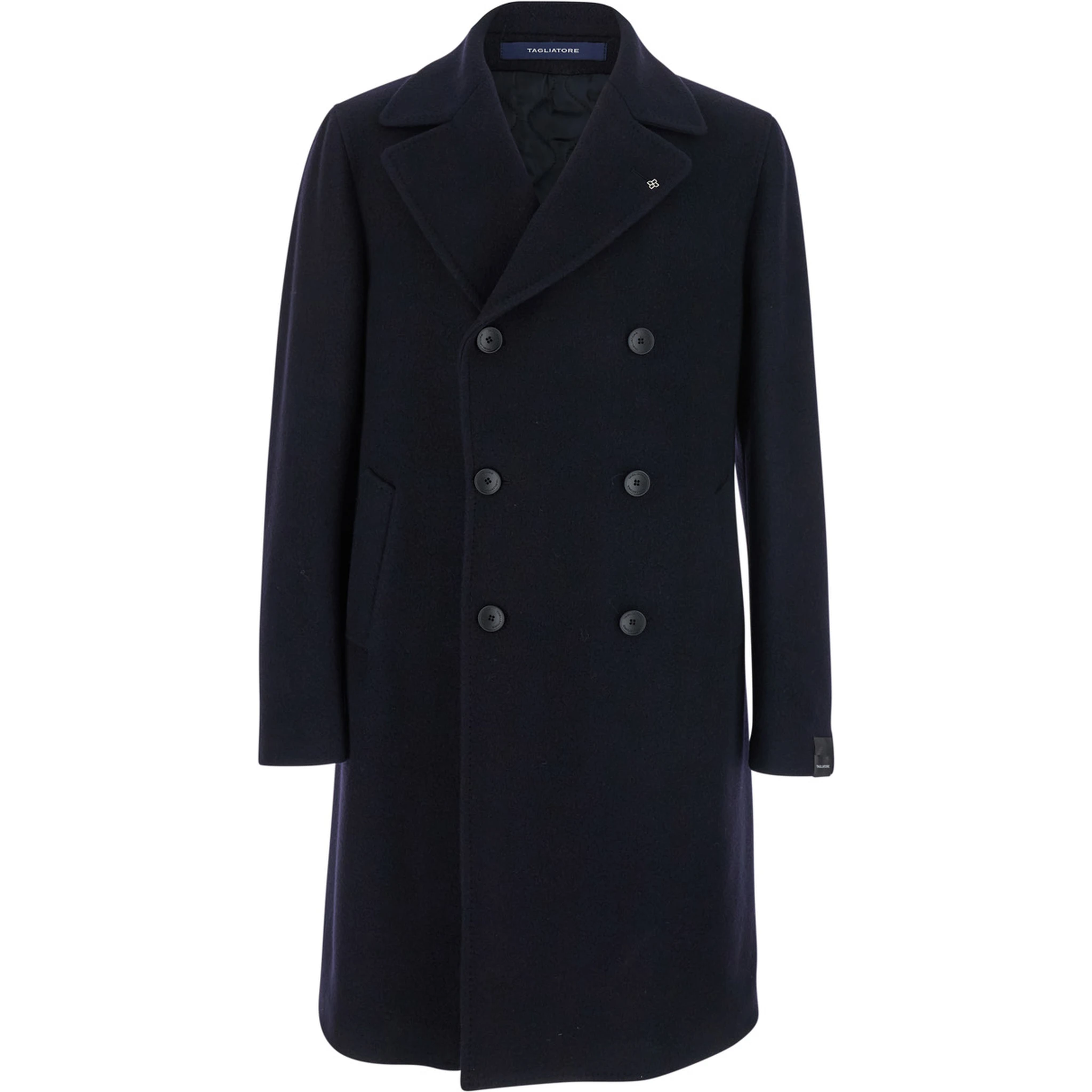 Arden Blue Double-Breasted Coat with Notched Revers in Wool and Cashmere Man
