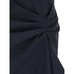 Blue Skirt with Asymmetric Design and Front Seam with Pleats in Wool and Mohair Blend Woman
