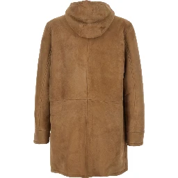 Mias Beige Shearling Jacket with Hood and Front Zip Closure in Suede Woman