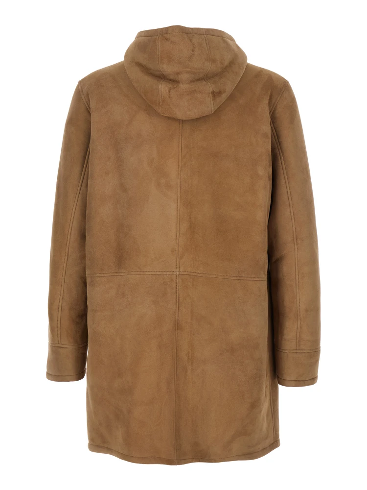 Mias Beige Shearling Jacket with Hood and Front Zip Closure in Suede Woman alternative
