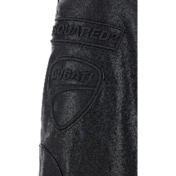 Ducati x D2 Black Jacket with Mandarin Collar and Logo Embossed on the Back in Leather Man