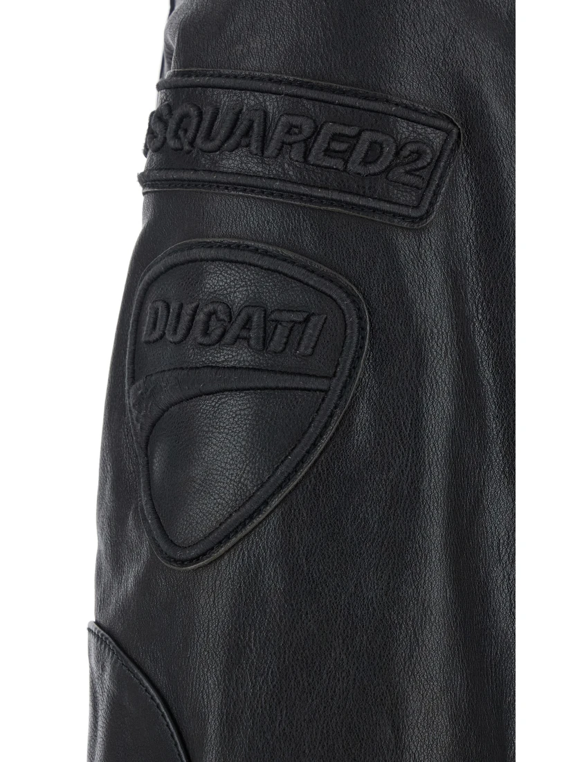 Ducati x D2 Black Jacket with Mandarin Collar and Logo Embossed on the Back in Leather Man