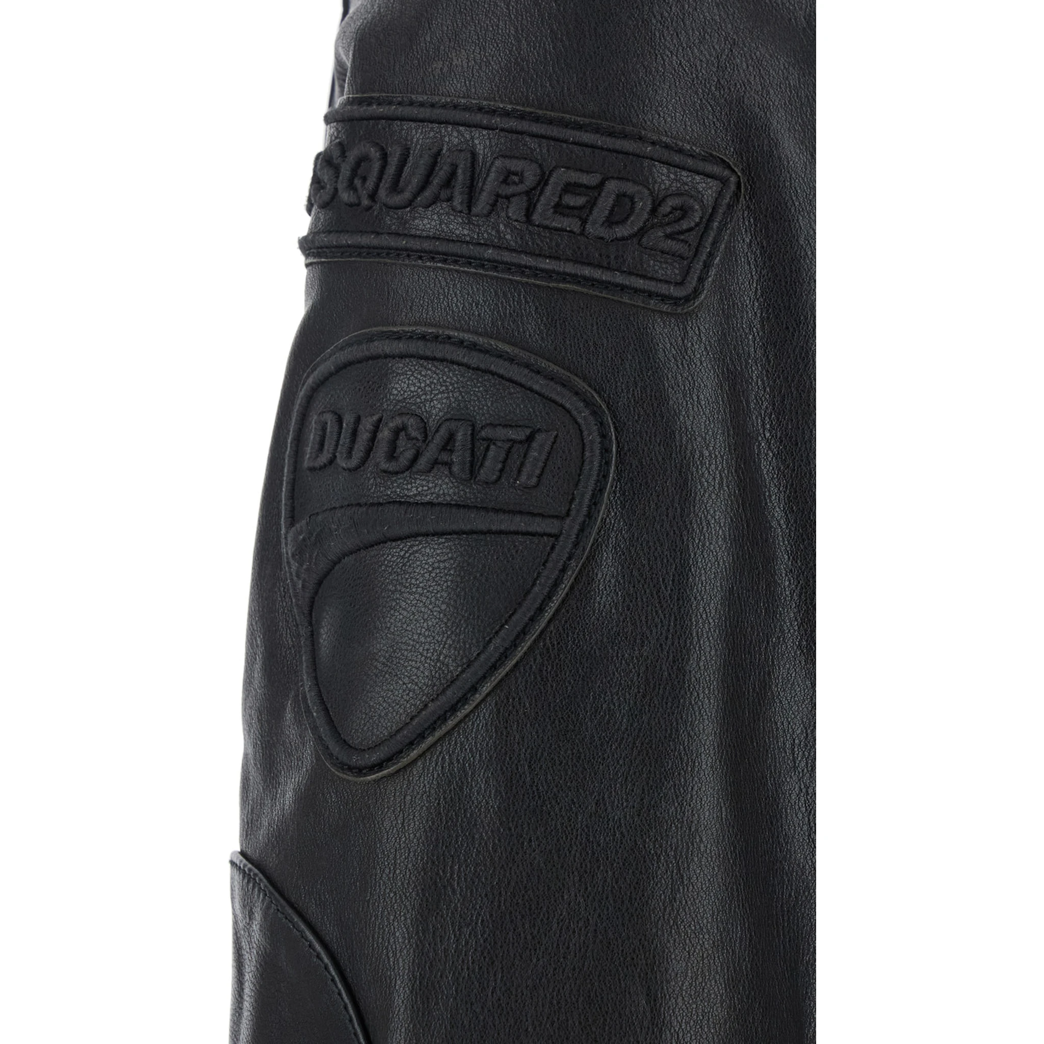 Ducati x D2 Black Jacket with Mandarin Collar and Logo Embossed on the Back in Leather Man