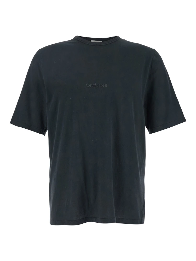 Dark Grey T-Shirt with Logo Lettering on the Front Tone-on-Tone in Cotton Man