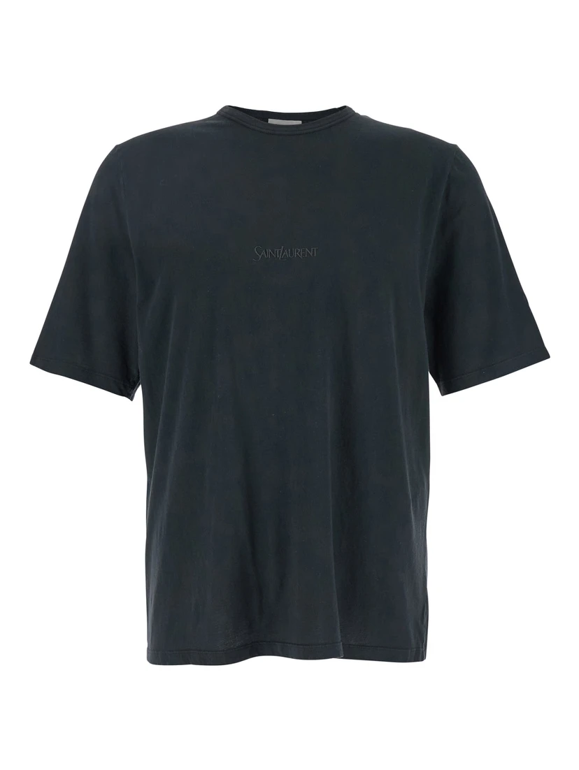 Dark Grey T-Shirt with Logo Lettering on the Front Tone-on-Tone in Cotton Man