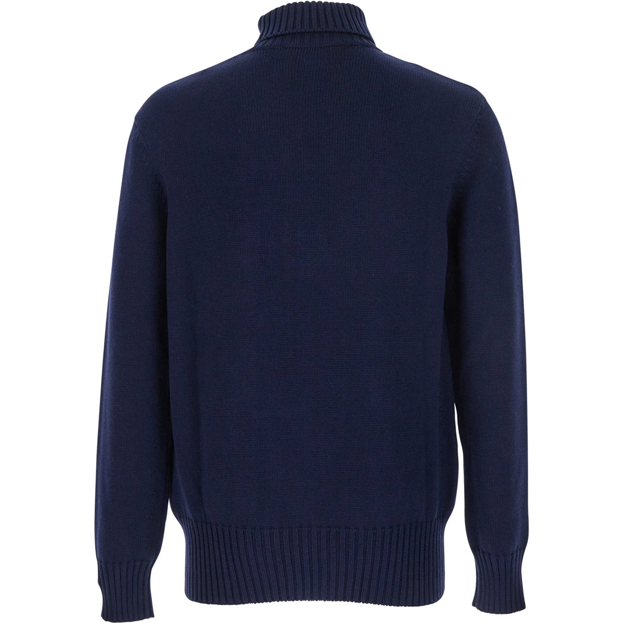 Blue Turtleneck Sweater with Logo Lettering on the Front in Wool Man