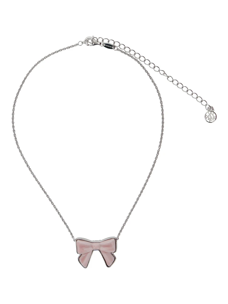 Pink Necklace with Rear Lobster Claw Closure and Bow Detail in Brass Blend Woman