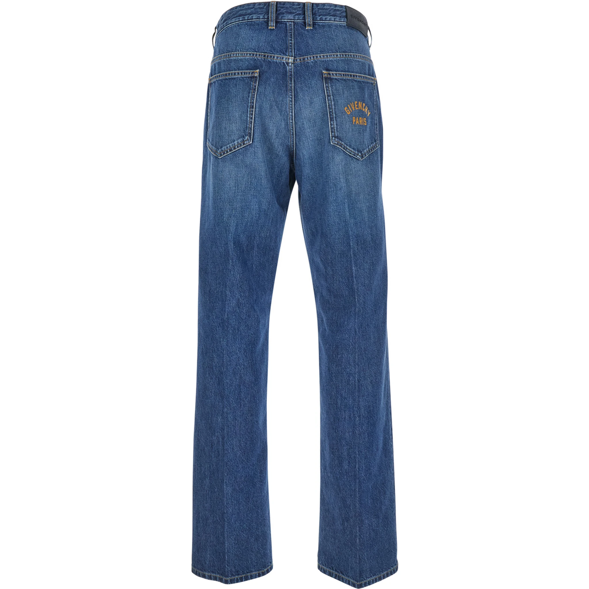 Blue Five-Pocket Jeans with Logo Patch on the Back in Denim Man