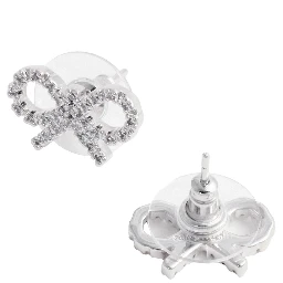 Metallic Earings with Bow Detail and Crystal Embellishments in Brass Woman