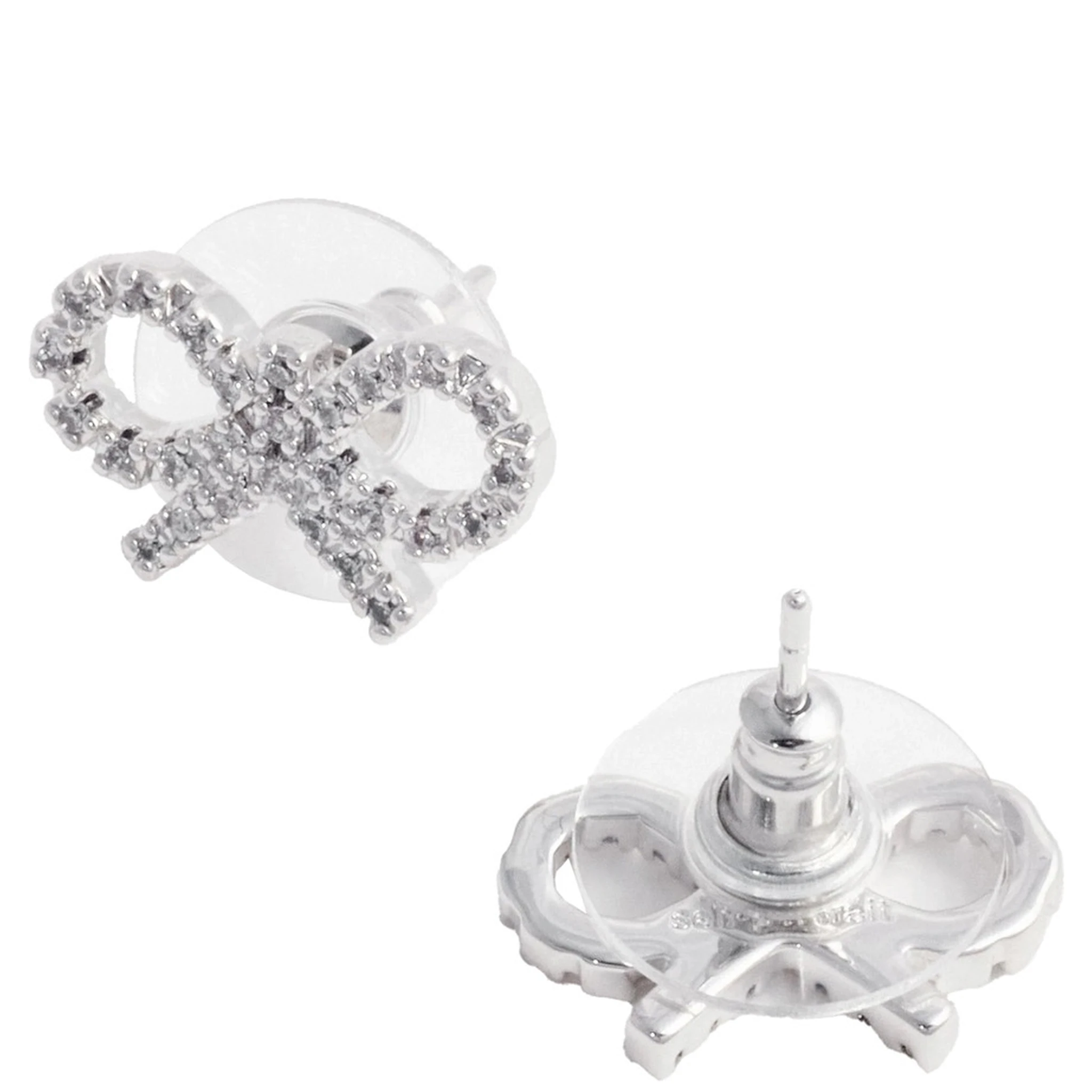 Metallic Earings with Bow Detail and Crystal Embellishments in Brass Woman