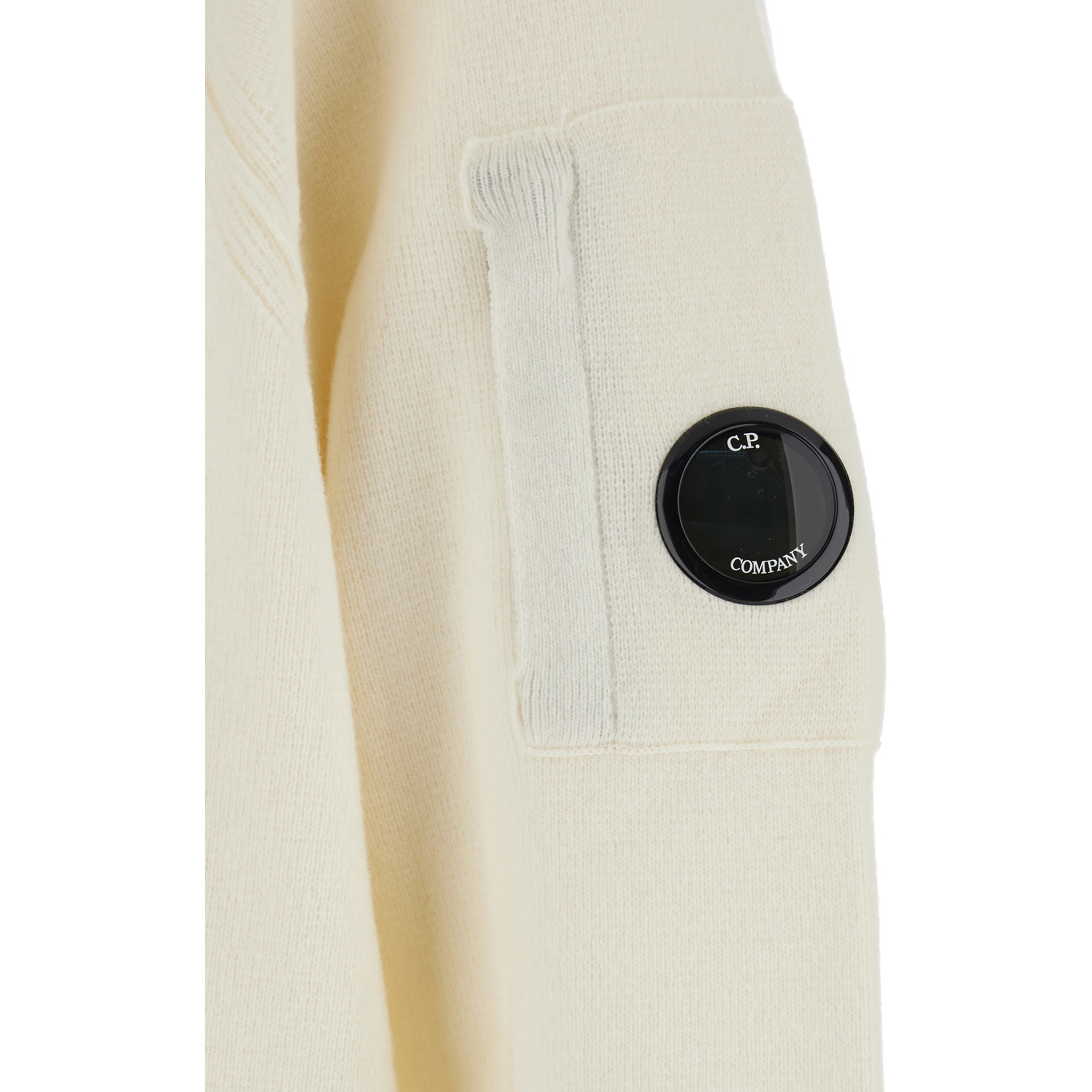 White Crewneck Sweater with Logo Plaque on the Sleeve in Wool Blend Man