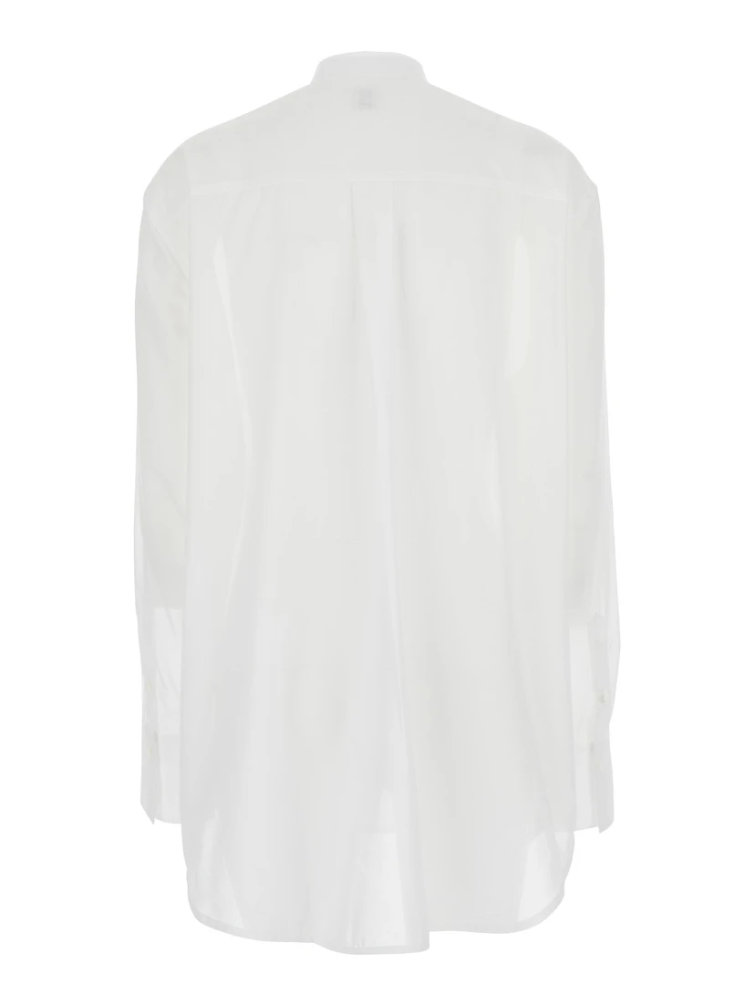 White Shirt with Stand-Up Collar in Cotton Woman