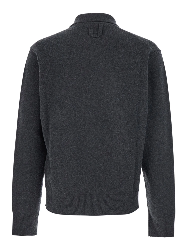 Grey Cardigan with Asymmetrical Design in Wool Man alternative