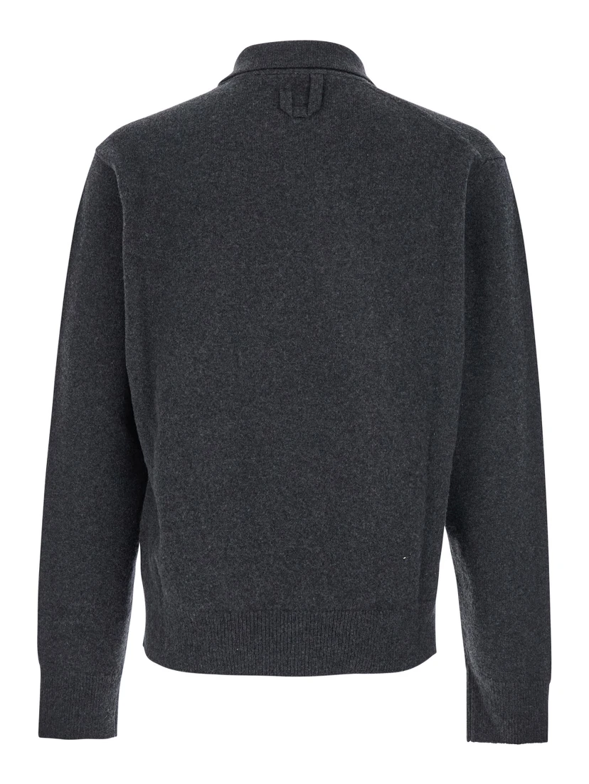Grey Cardigan with Asymmetrical Design in Wool Man
