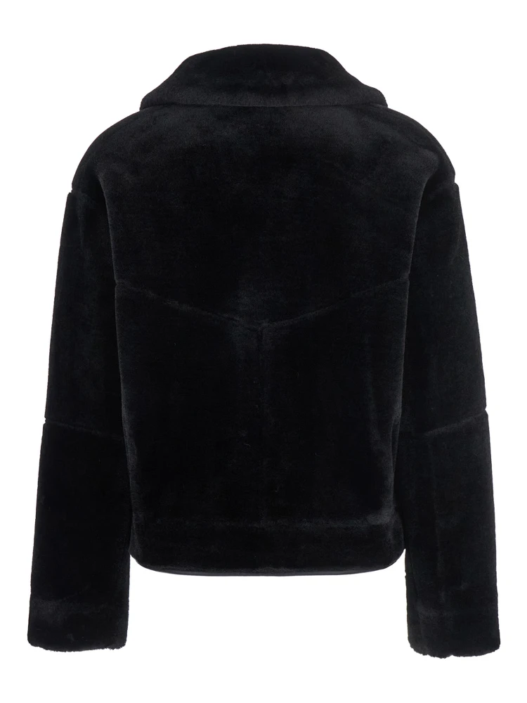 Black Shearling Coat with Classic Collar and Button Closure in Faux Fur Woman alternative