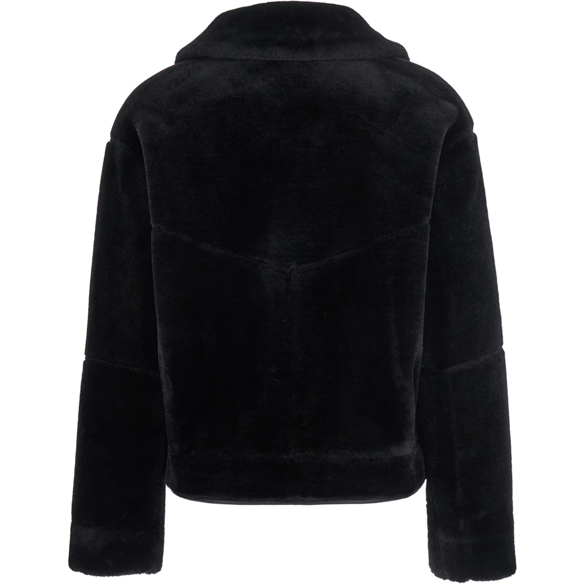 Black Shearling Coat with Classic Collar and Button Closure in Faux Fur Woman