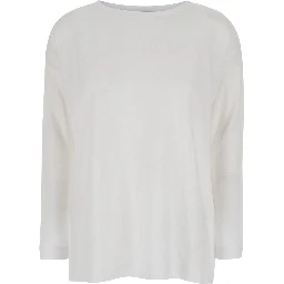 White Shirt with Boart Neckline in Linen Woman