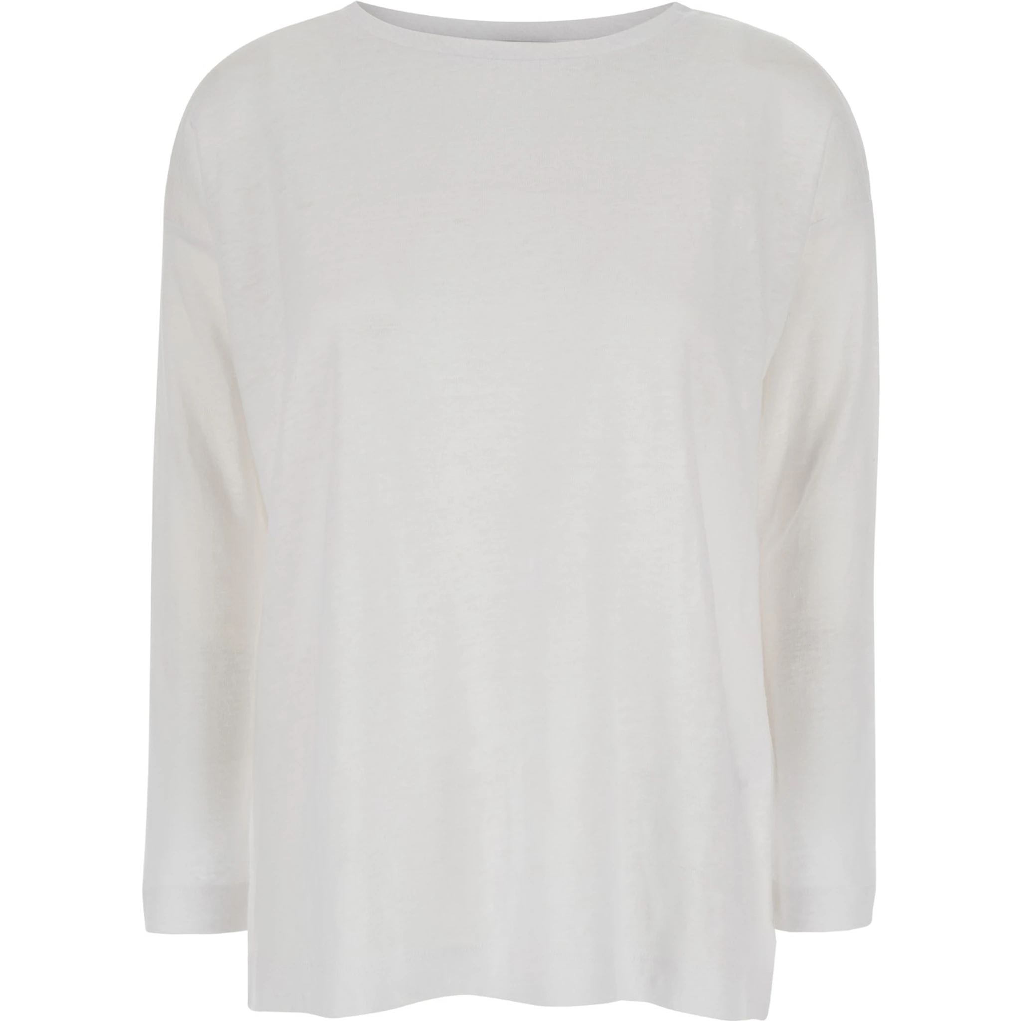 White Shirt with Boart Neckline in Linen Woman
