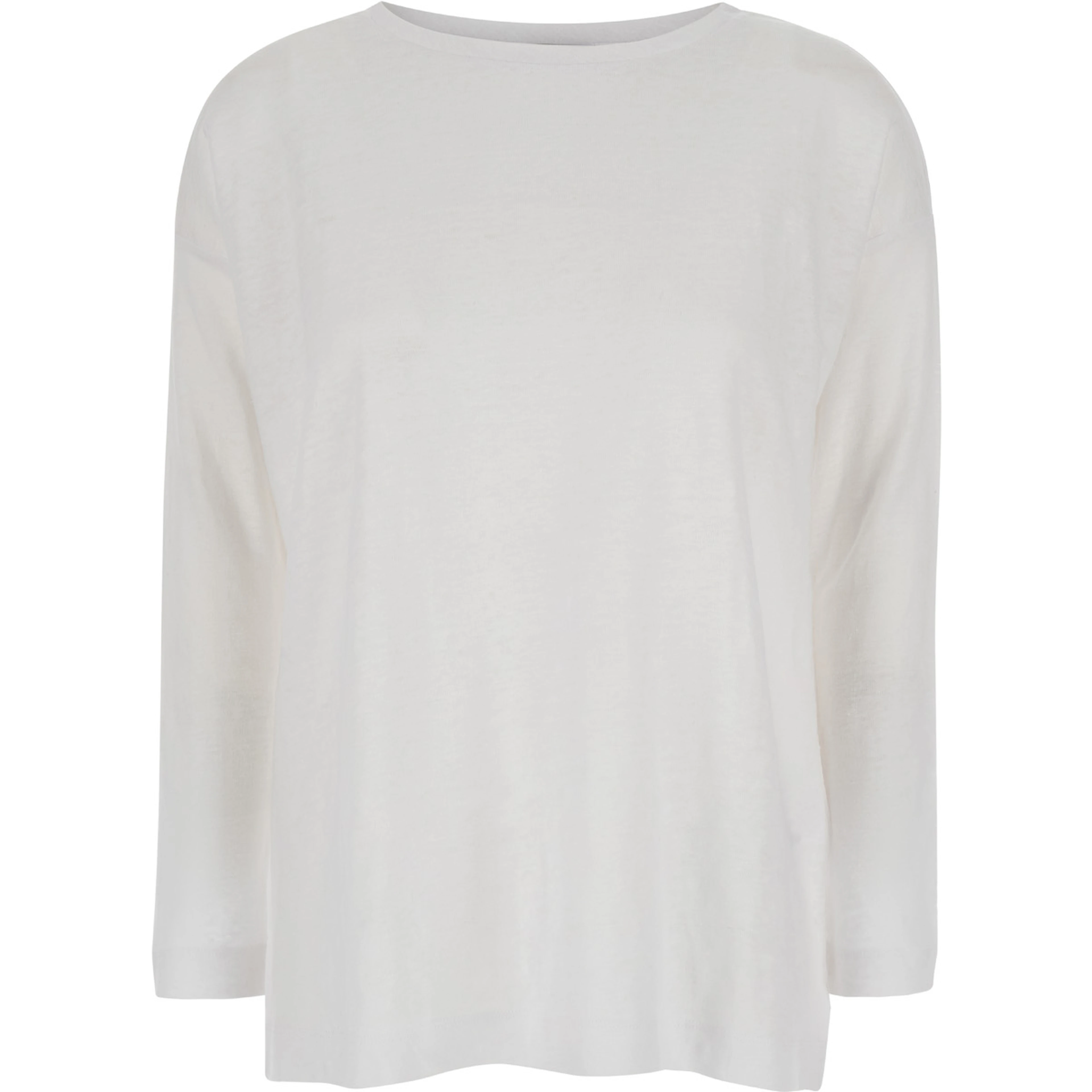 White Shirt with Boart Neckline in Linen Woman