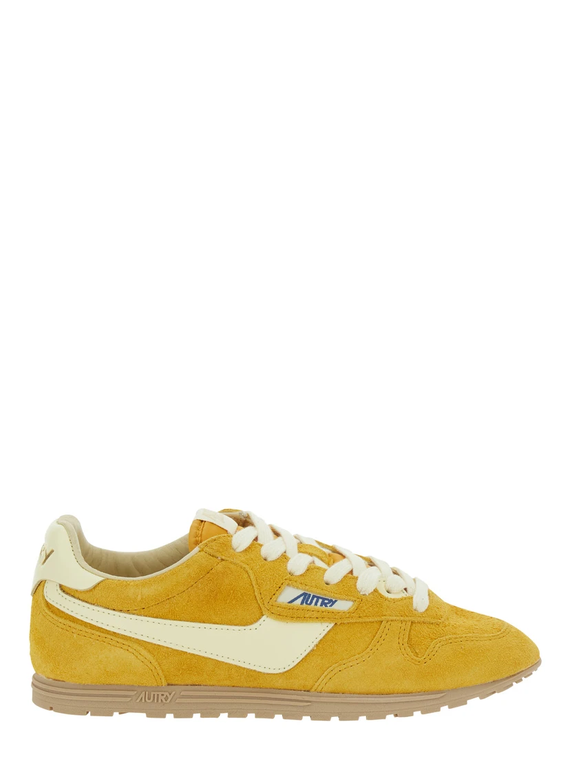 Windspin Low Yellow Sneaker with Logo on the Side and on the Heel in Suede Woman