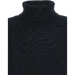 Black Turtleneck Cropped Sweater with Logo Plaque on the Rear in Wool Woman