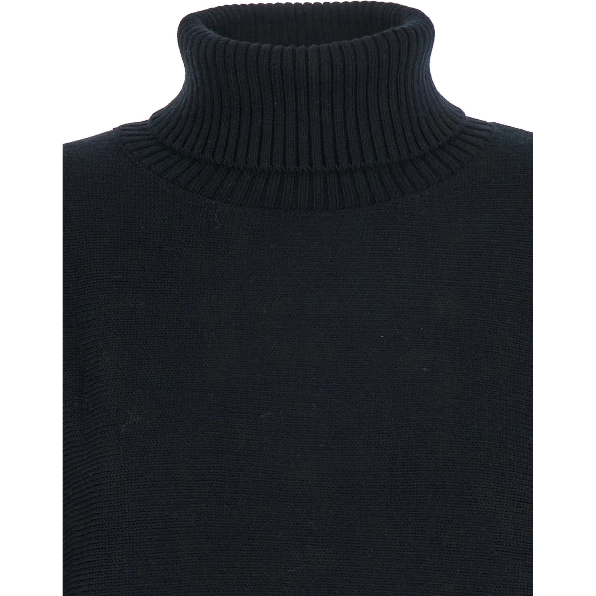 Black Turtleneck Cropped Sweater with Logo Plaque on the Rear in Wool Woman