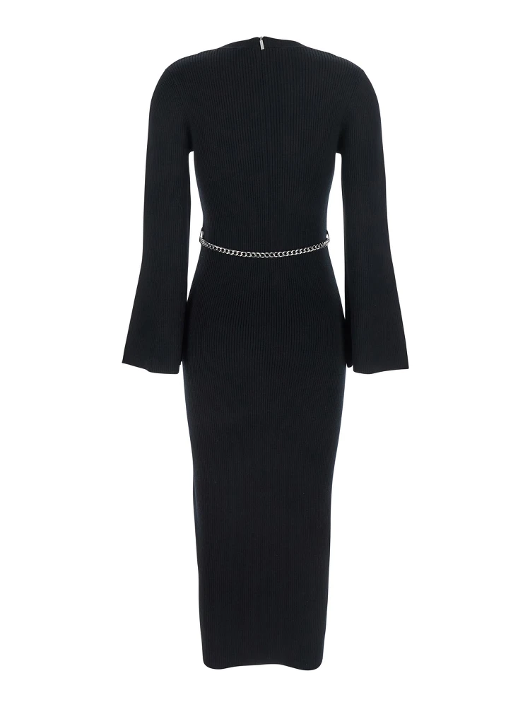 Black Dress with Chain Belt and Logo Plaque on the Rear in Wool Blend Stretch Woman alternative