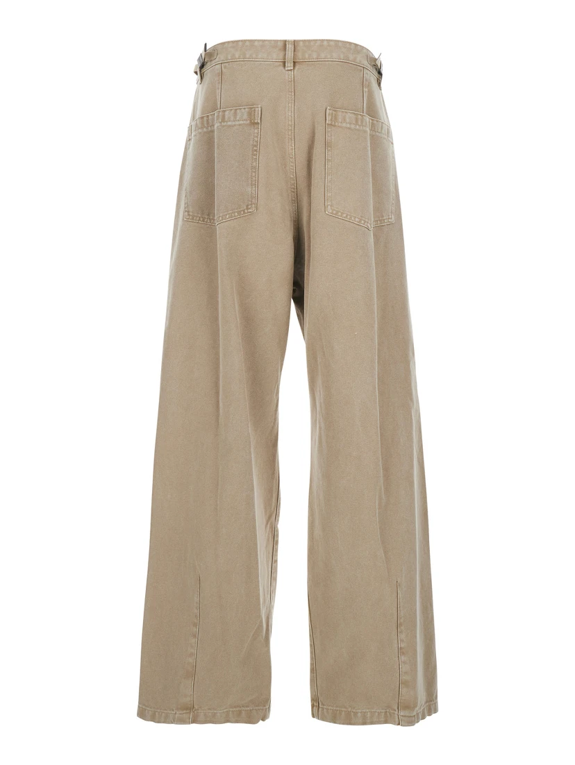 Beige Pants with Belt Loops in Cotton Man