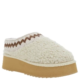 White Mules with Braided Detail in Faux Fur Woman
