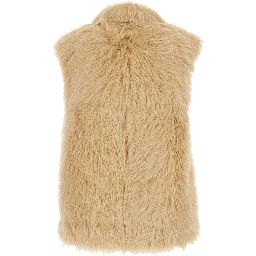 Beige Sleeveless Shearling with Front Closure in Faux Fur Woman