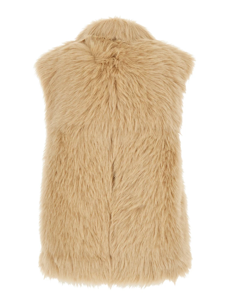 Beige Sleeveless Shearling with Front Closure in Faux Fur Woman alternative