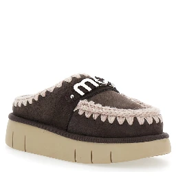 Bounce Brown Mules with Logo Lettering and Open Rear in Leather Woman