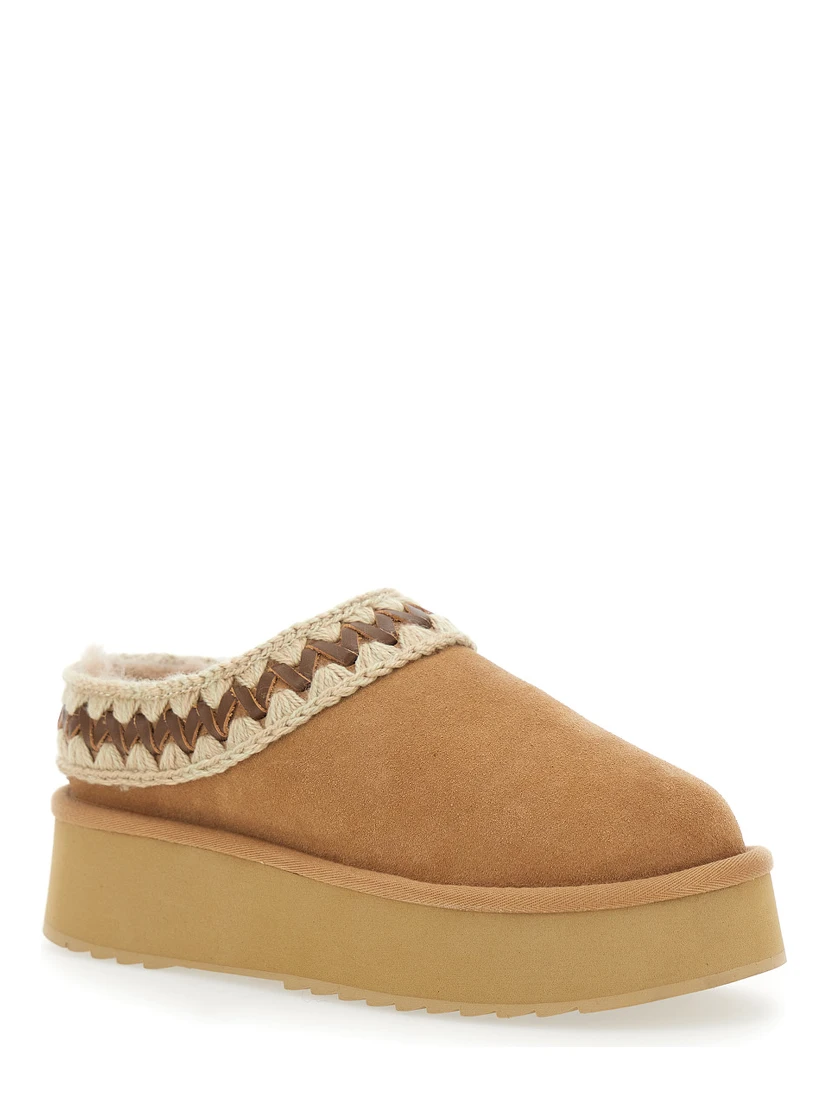 Beige Mules with Braided Detail in Suede Woman