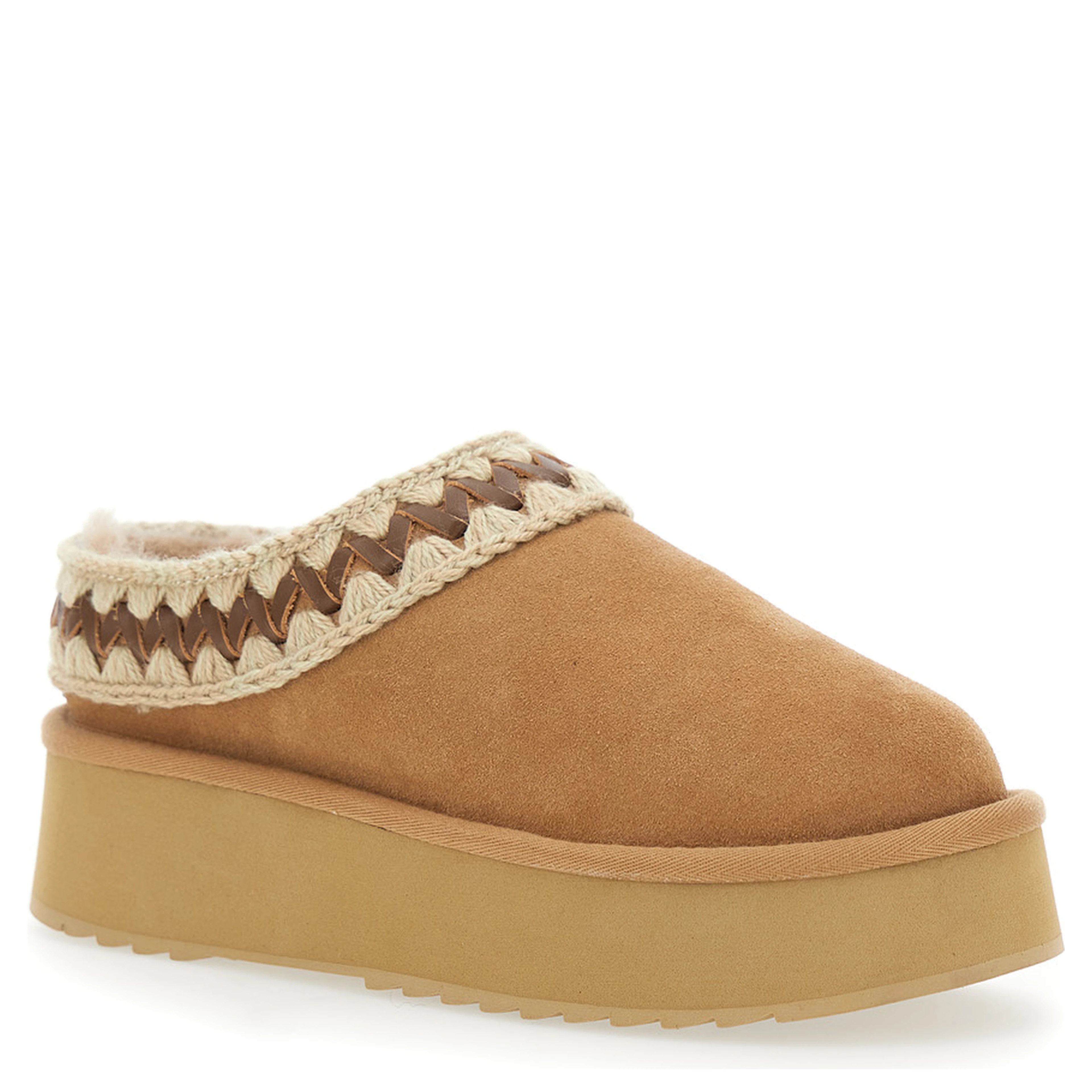 Beige Mules with Braided Detail in Suede Woman