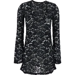Bohemia Black Mini Dress with All-Over Lace Embroidery in Tech Fabric Stretch Woman