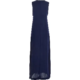 Blue Long Dress with U-neck and Back Closure in Viscose Blend Woman