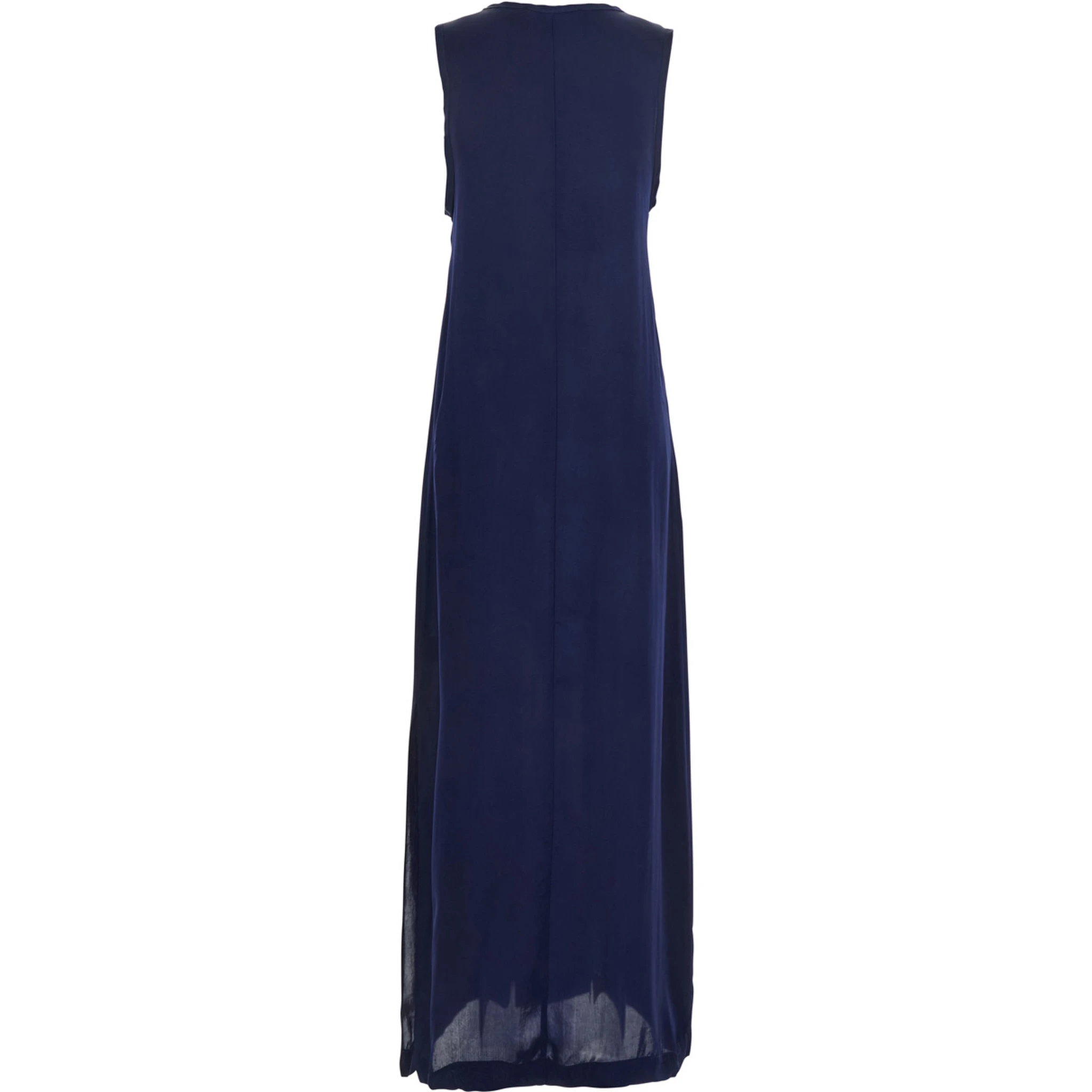 Blue Long Dress with U-neck and Back Closure in Viscose Blend Woman
