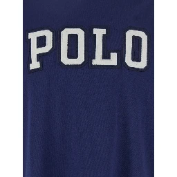 Blue Crewneck T-Shirt with Logo Lettering on the Fornt and Pony Embroidery on the Front in Cotton Man